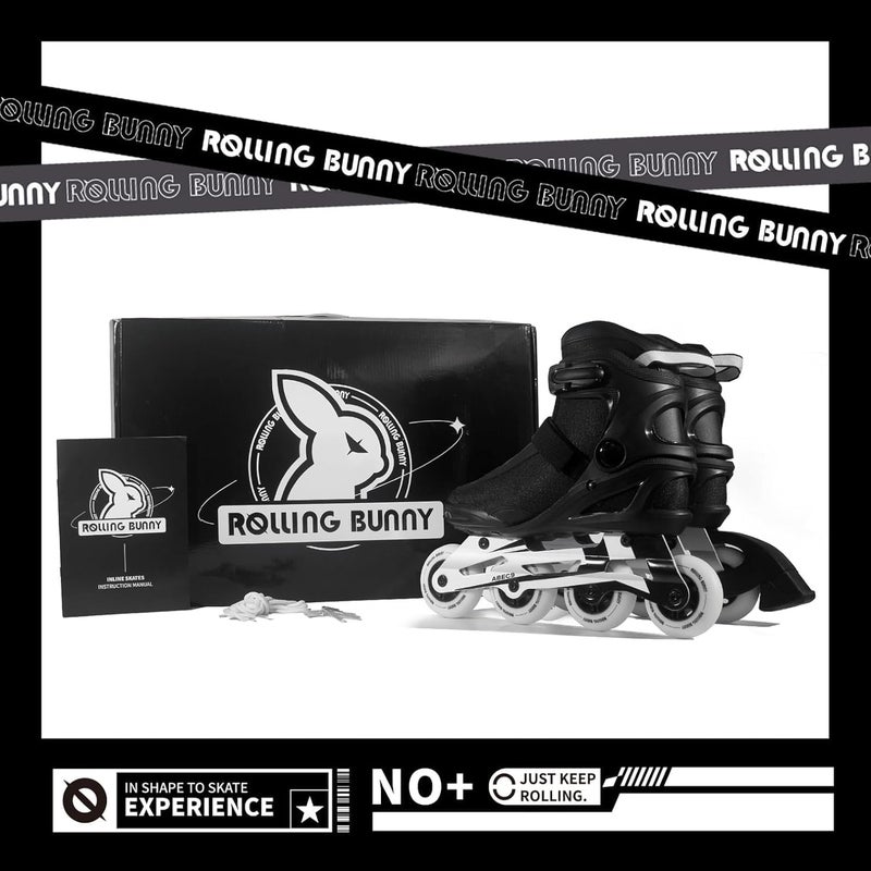RollingBunny Inline Skates PRO for Adult Women - ABEC-9 Bearing with Breathable Lining for Male Female, Optional Brake, Size W 6-9, Black - Image 5